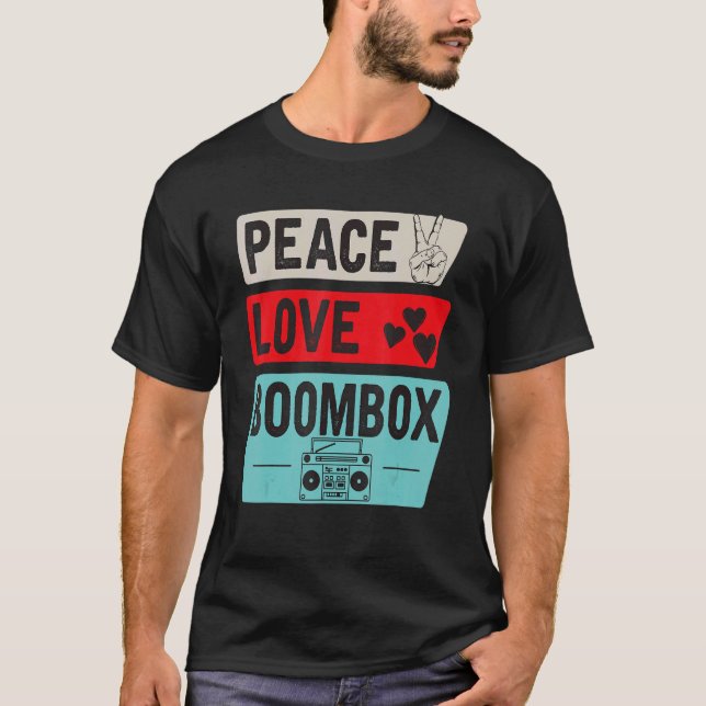 Peace Boombox Cassette Tape 80 s Retro T Shirt (Framsida)
