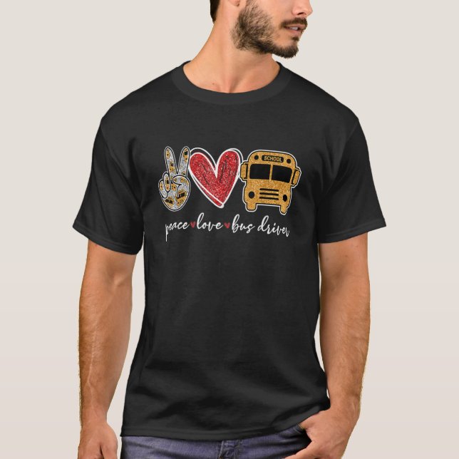Peace Buss Driver Heart Gires Women School Buss T Shirt (Framsida)