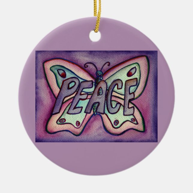 Peace Butterfly Ord Art Gift Helgdag Ornament (Framsidan)