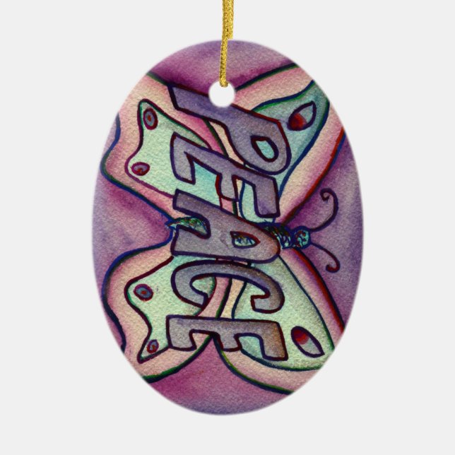 Peace Butterfly Ord Art Gift Helgdag Ornament (Framsidan)