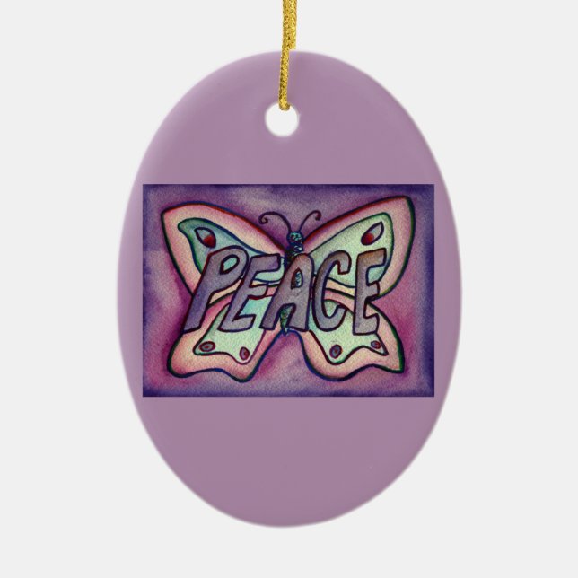 Peace Butterfly Ord Art Gift Helgdag Ornament (Framsidan)