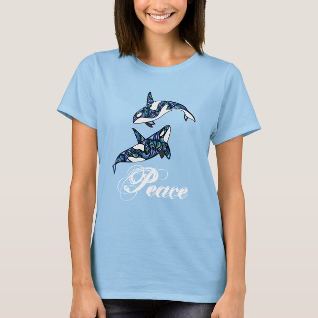 Peace ~ Colorful Psychedelic Trippy Orca Whales Tee (Framsida)