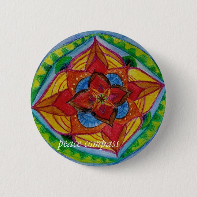 Peace Compass Mandala Round Badge Knapp (Framsida)