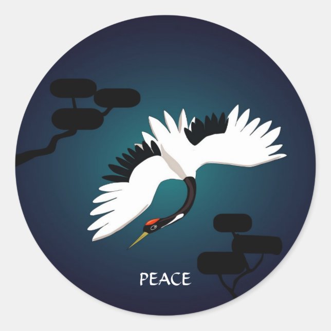 Peace Crane Runt Klistermärke (Framsida)