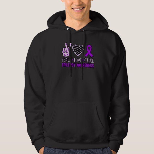 Peace Cure Epilepsy Awareness Month Lila Gr Hoodie (Framsida)