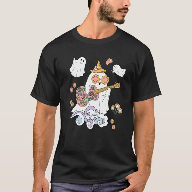Peace Cute Ghost Retro Groovy Halloween för M T Shirt (Framsida)