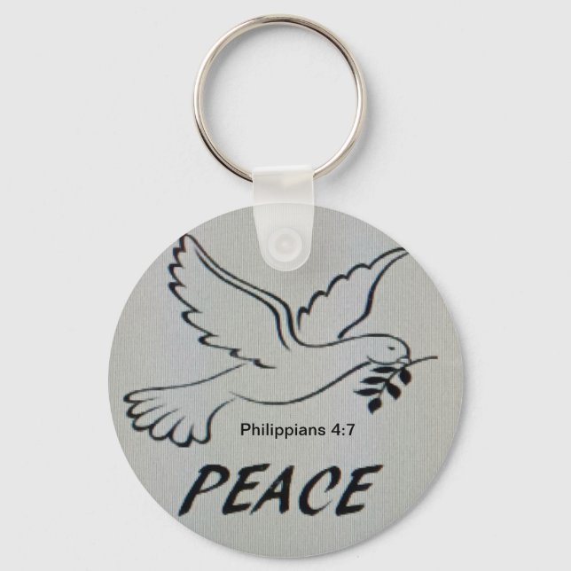 Peace Dove Button with scripture Nyckelring (Framsida)