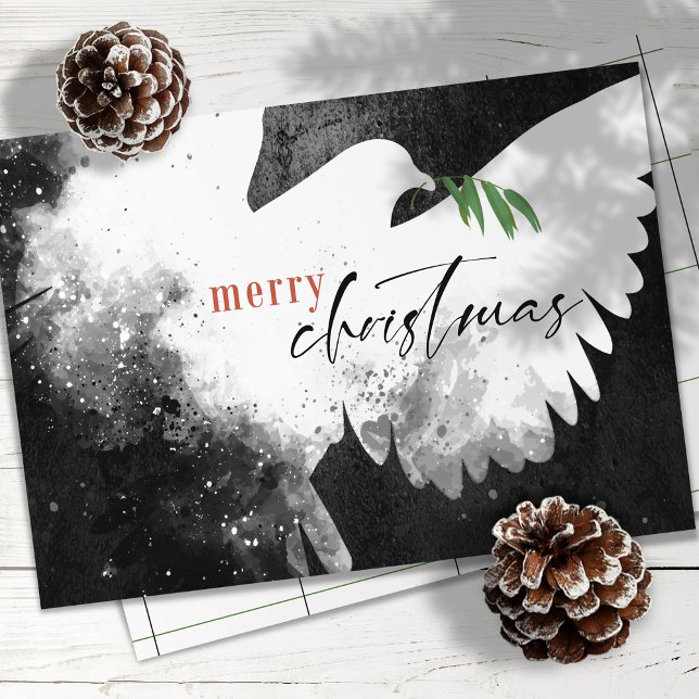 Peace Dove God jul Black White Red Julkort (Skapare uppladdad)