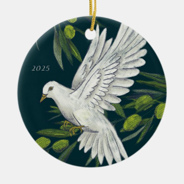 Peace Dove och Olive Grenar jul Helgdag Julgransprydnad Keramik (Framsidan)