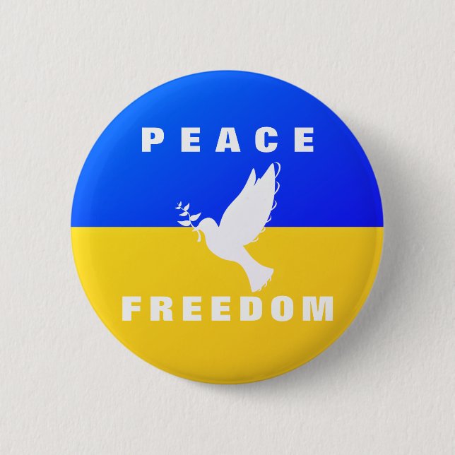 Peace Dove Support Ukraina Button Ukrainas Flagga Knapp (Framsida)