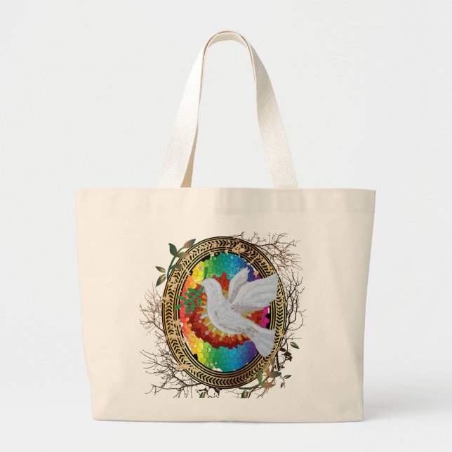 Peace Dove Tote Bag Jumbo Tygkasse (Framsidan)