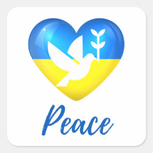 Peace Dove Ukraina Flagga Heart Fyrkantigt Klistermärke