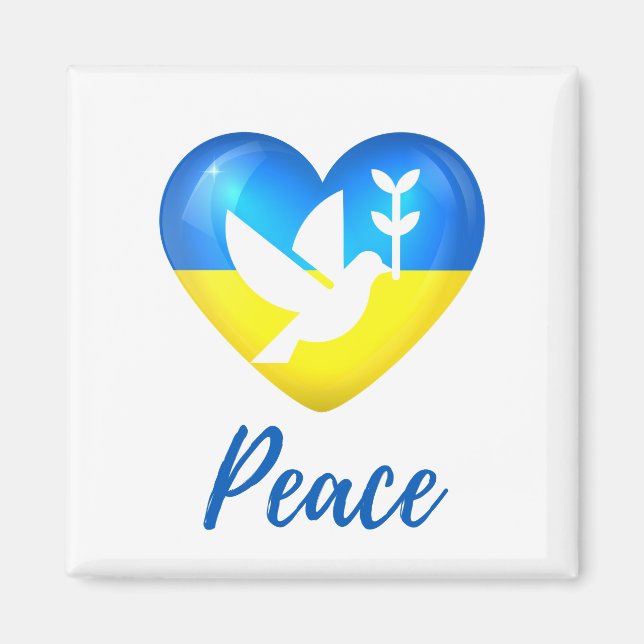Peace Dove Ukraina Flagga Heart Magnet (Framsidan)