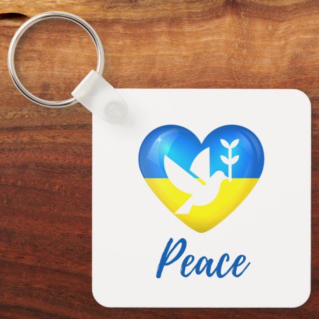 Peace Dove Ukraina Flagga Heart Nyckelring (Framsida)