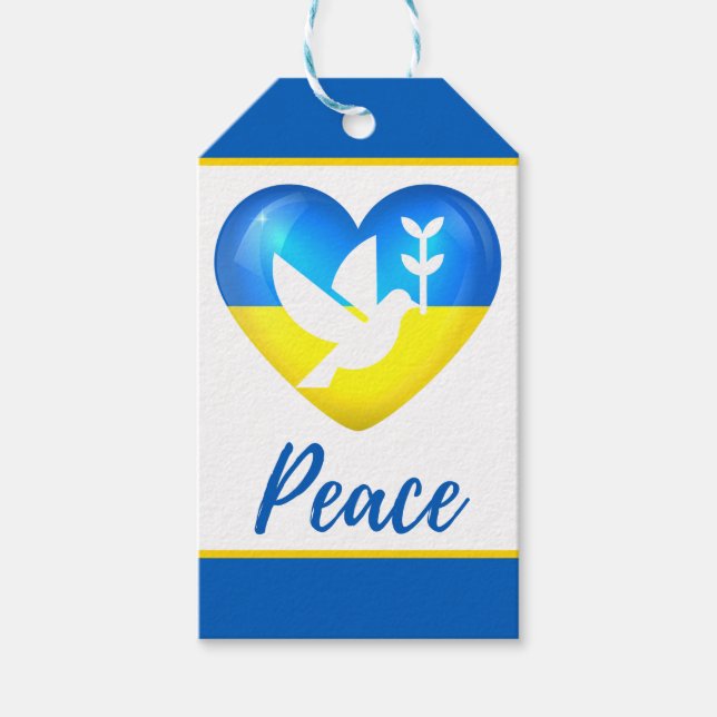 Peace Dove Ukraina Flagga Heart Presentetikett (Framsidan)