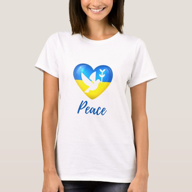 Peace Dove Ukraina Flagga Heart T Shirt (Framsida)