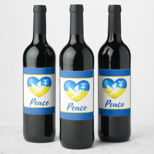 Peace Dove Ukraina Flagga Heart Vinflaska Etikett