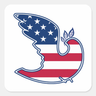 Peace Dove US Patriotic Design Fyrkantigt Klistermärke