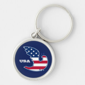 Peace Dove USA Patriotic Design Gift Keychains Rund Silverfärgad Nyckelring