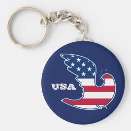 Peace Dove USA Patriotic Design Gift Keychains Rund Silverfärgad Nyckelring