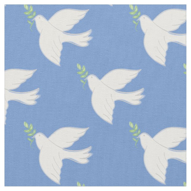 Peace Doves Religiösa Christian Blue Tyg (Närbild)