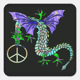 Peace Dragon Fyrkantigt Klistermärke