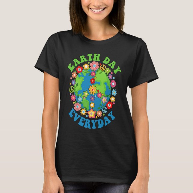 Peace Earth Day Everyday 60s 70s Hippie Retro Envi T Shirt (Framsida)