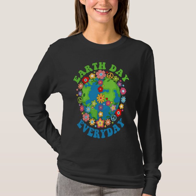 Peace Earth Day Everyday 60s 70s Hippie Retro Envi T Shirt (Framsida)