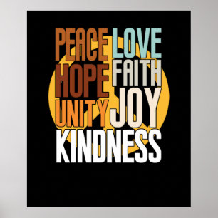 Peace Faith Hope Kindness Anti Bulling Orange Poster