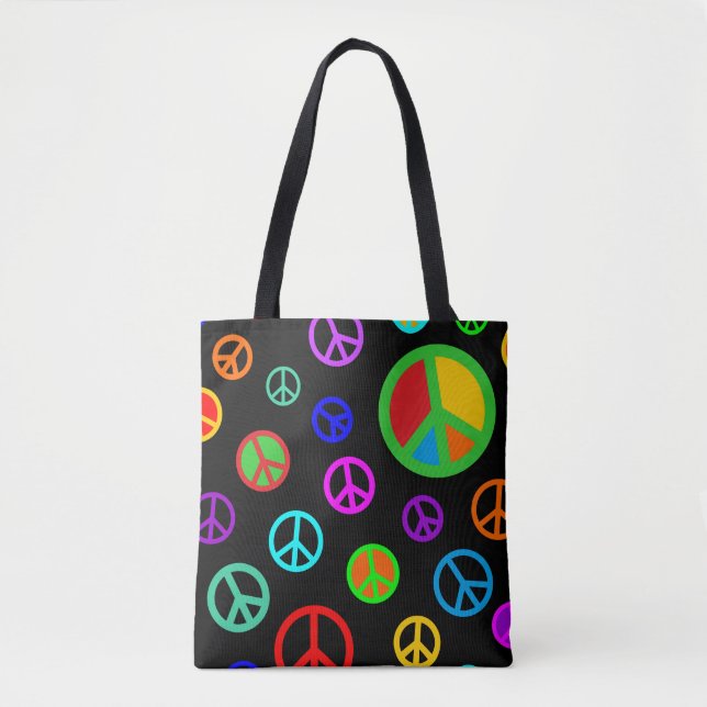PEACE - Flat mönster flerfärgat + ditt ryggstöd. Tygkasse (Framsida)