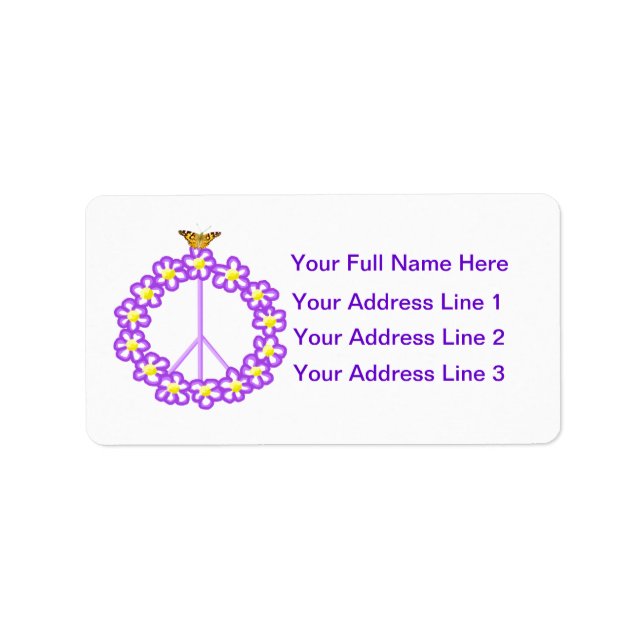 Peace Flowers Butterfly Address Label Adressetikett (Framsidan)