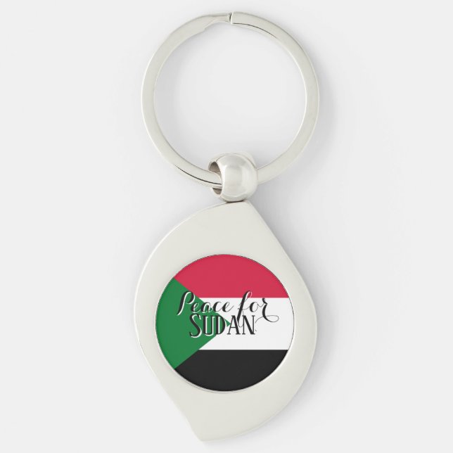 Peace for Sudan Keychain – Solidarity & Awareness Swirl Silverfärgad Nyckelring (Framsidan)