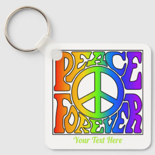 Peace Forever Vintage Retro Rainbow Graphic +white Nyckelring