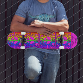 Peace Forever Vintage Retro Rainbow Repeat på rosa Mini Skateboard Bräda 18,5 Cm