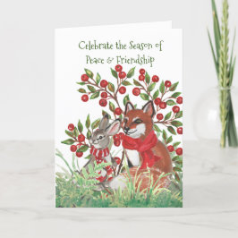 Peace Fox Bunny Winter Friends Nature Jul Helgkort