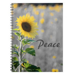 "Peace"-fras, Fält av solblommor, svartvitt Anteckningsbok