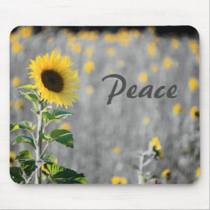 "Peace"-fras, Fält av solblommor, svartvitt Musmatta