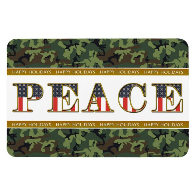 Peace Glad helg Camo Square Magnet (Horisontell)