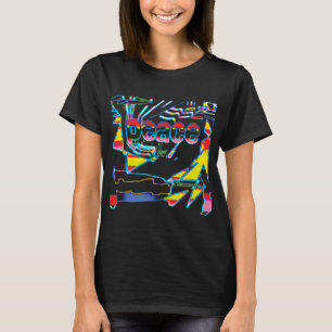 "Peace"-grafik med Gult Red Rosa Blue Design T Shirt