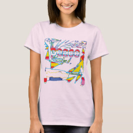 "Peace"-grafik med Gult Red Rosa Blue Design T Shirt