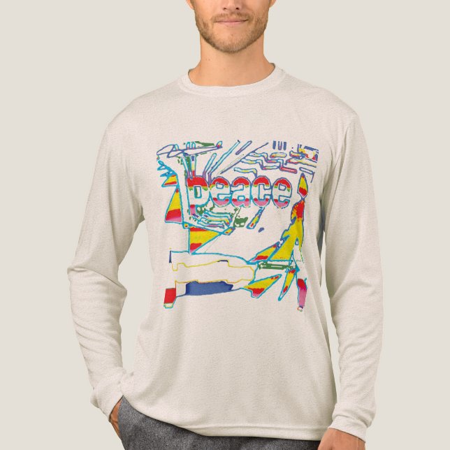 "Peace"-grafik med Gult Red Rosa Blue Design T Shirt (Framsida)