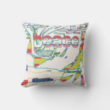 "Peace"-grafik, Red Gult Aqua-Rosa på benvit