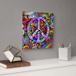 Peace Graphic Doodle Art Fyrkantig Klocka