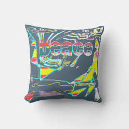 Peace Graphic Red Gult Aqua Rosa White Slate Kudde