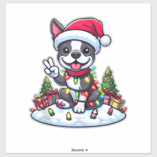 Peace Hand Boston Terrier jul Ljus Womens Klistermärken