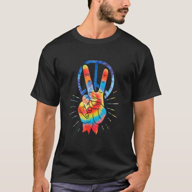 Peace Hand Peace Sign Tie Dye 3 T Shirt (Framsida)