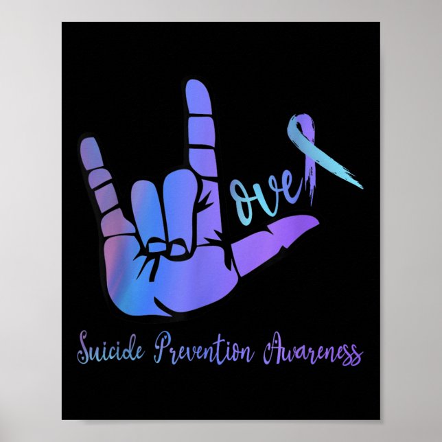 Peace Hand signerar Kärlek Ribbon Suicide Preventi Poster (Framsidan)