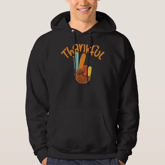 Peace Hand signerar tacksam Thanksgiving för Turki Hoodie (Framsida)