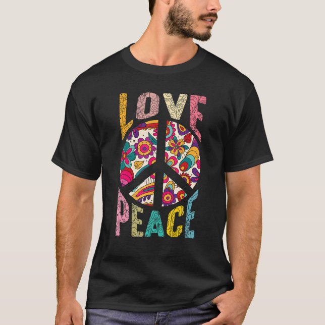 Peace Hand Tie Dye Finger Freedom Hippie Flower T Shirt (Framsida)