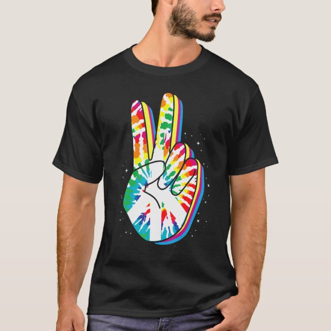 Peace Hand Tie Dye Finger Freedom Hippie Flower T Shirt (Framsida)